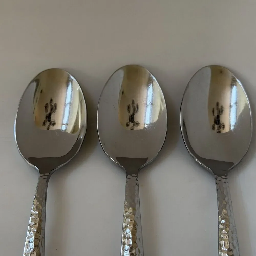 3pc Pier 1 Imports Hammered Soup Spoons 7 3/4” Stainless